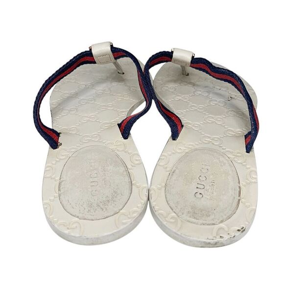 Gucci GG Web Stripe Thong Sandals EU 38.5 US 8.5 White Flip Flop Slide Flat Heel - Picture 10 of 12